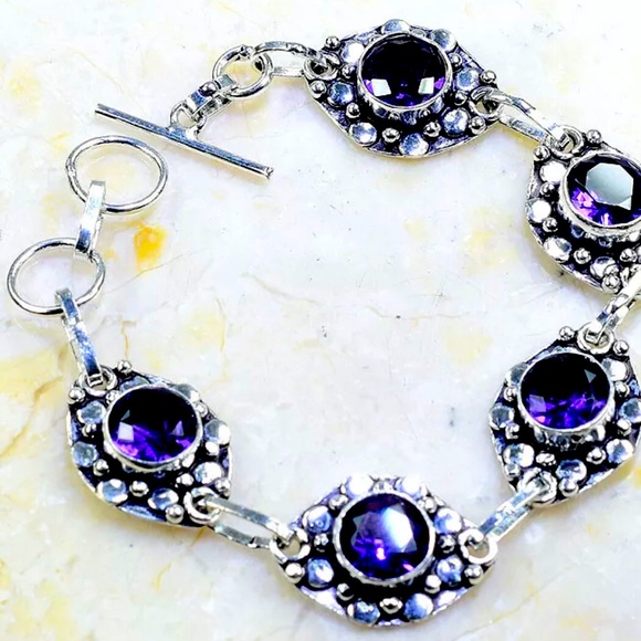 handcrafted Artesian Jewelry - Brazilian Amethyst Gemstone Silver Bracelet